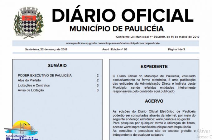 Prefeitura de Pauliceia lança o diário oficial digital